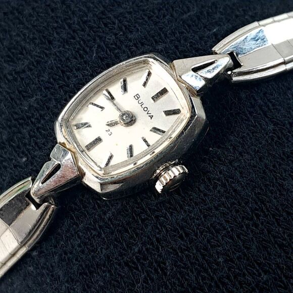 Vintage Bulova watch 23 jewels 10K white gold‎ bracelet ladies women\'s RGP bezel main image 9